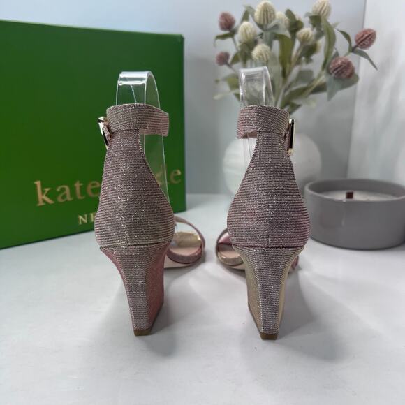 Kate Spade Susane Glitter Block Heel Sandals Pink Lurex S733001 Women's 6M NWB - Picture 4 of 12